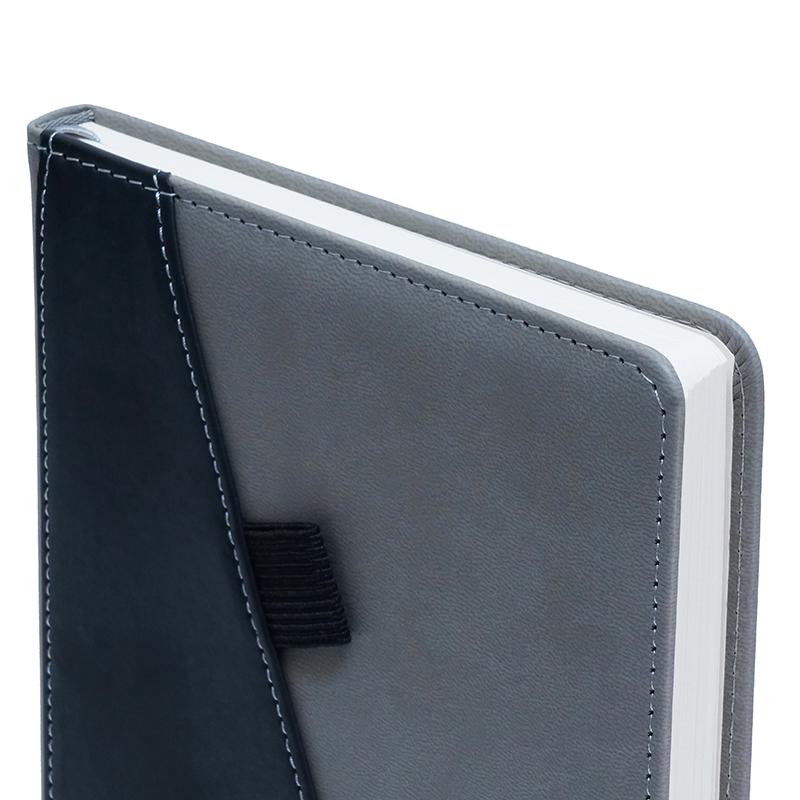 Customized Gray & Black - Pu Leather Notebook With Pen Holder